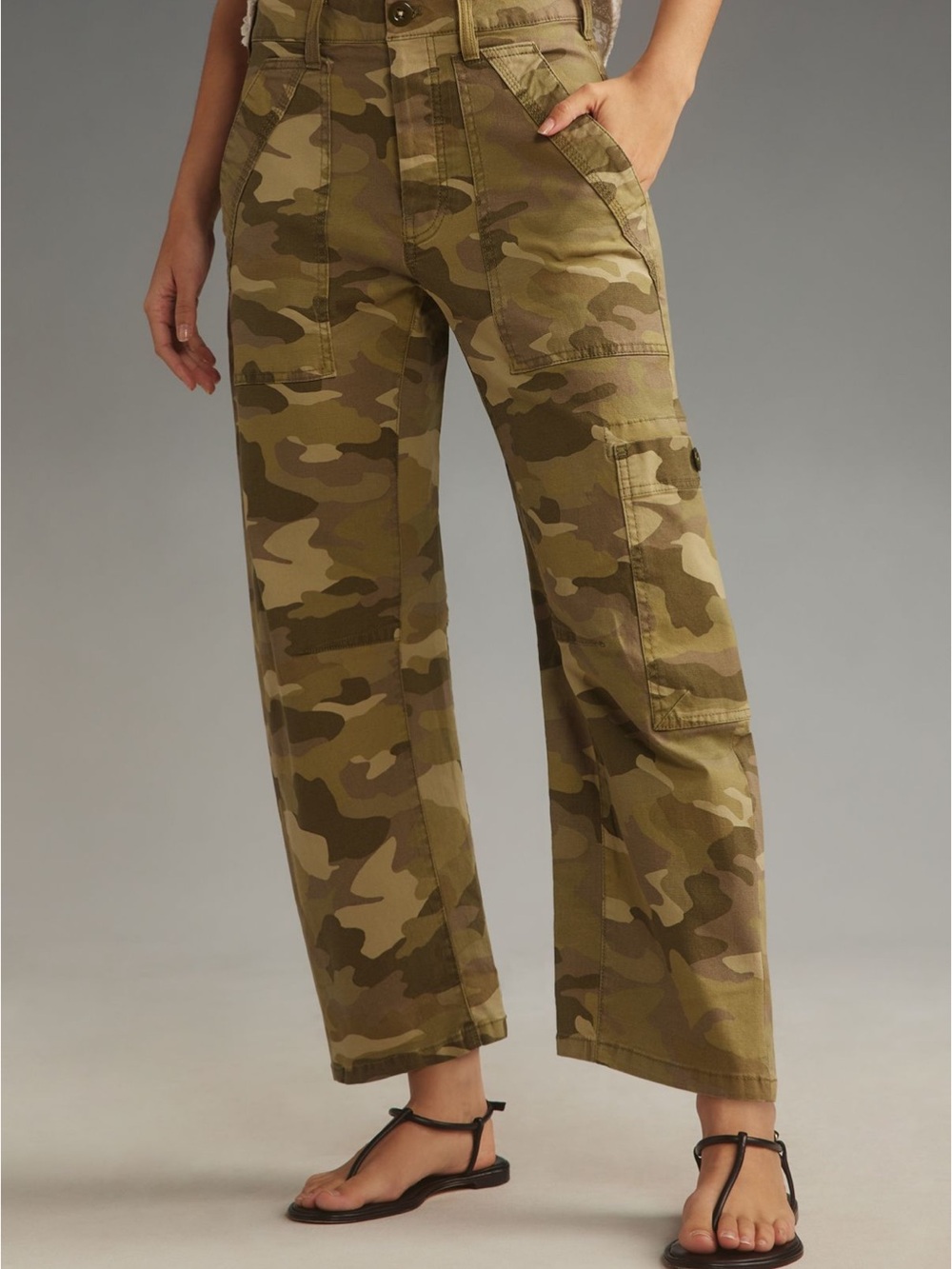 Pilcro Olive Camo Wide-Leg Utility Pants - Picture 2 of 4